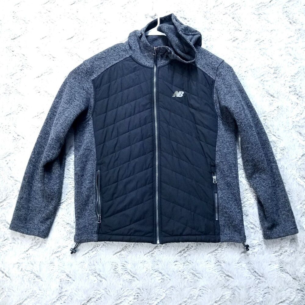 New Balance Black Gray Polar Fleece Zip up Jacket Mens Size L Long Sleeve